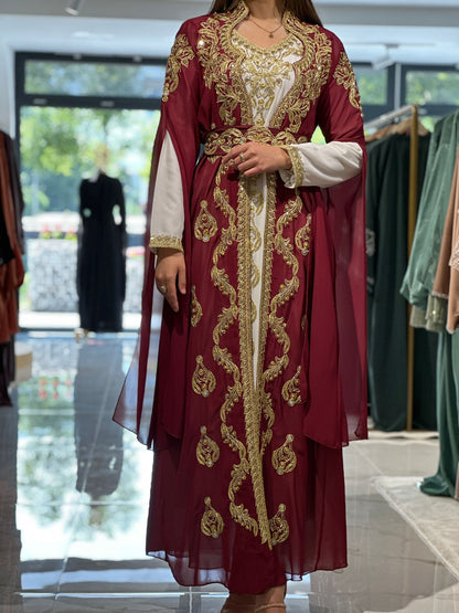 Bordo Kaftan sa Zlatnim Vezom