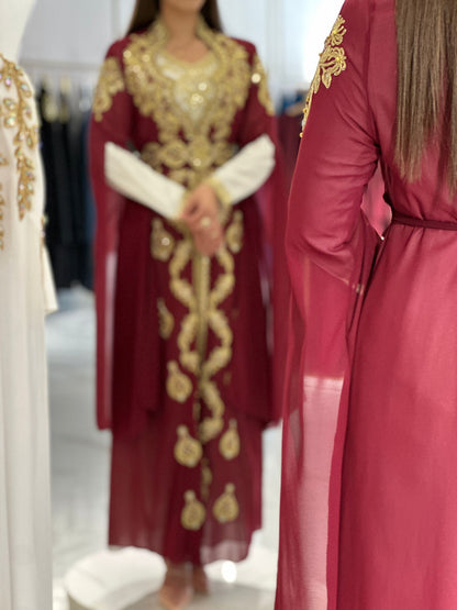 Bordo Kaftan sa Zlatnim Vezom